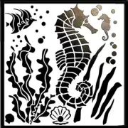 CRAFTBUG STENCIL EXTRA LARGE LAYERING STENCIL 30CM X 30CM ~SEA HORSE & FISH