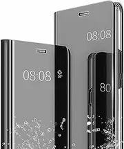 [YukeTop] Cover for Samsung Galaxy A70 Case, Smart Mirror flip case Stand Function, Mirror Plating Full Body 360°Smart Cover Protection for Samsung Galaxy A70.(Black)
