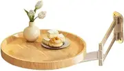 Folding Table Wall Mounted Small Round Tray with 180° Rotation Flip-Out Design Nightstand Extendable Space Saving Dining Table for Home Kitchen Study(Wood)