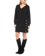 Karen Kane Long Sleeve V Neck Button Detail Dress