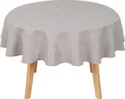 Hiasan Round Linen Tablecloth 80 Inch - Waterproof Stain Resistant Spillproof Polyester Fabric Table Cloth for Dining Room Kitchen Party, Stone, (KYUS-MLZB-80-27)