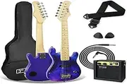 3rd Avenue 1/4 Size Kids Electric Guitar Pack for Junior Beginners - 6 Months FREE Lessons, 5W Portable Amp, Cable, Bag, Picks and Strap - Purple Galaxy