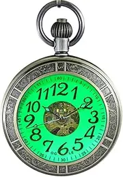 [OGLE] Waterproof Magnifier Skeleton Chain Silver Luminous Fob Self Winding Automatic Mechanical Pocket Watch