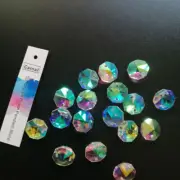 200Pcs 14mm ABColor Colorful Crystal Octagonal Loose Beads 2Holes Chandelier DIY