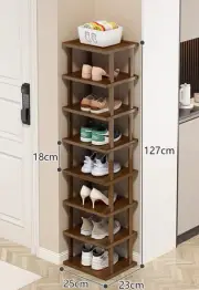 8-Tier Bamboo Shoe Rack, Tall Narrow Organizer for Small Spaces – Stackable