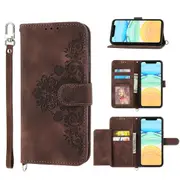 For iPhone 14 Case, Leather Wallet Flip Case With Strap - Brown