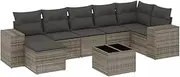 vidaXL 8-Piece Grey Garden Sofa Set with Cushions - Modular Poly Rattan Furniture for Garden, Patio, Deck with Storage - Tempered Glass Table - Comfortable & UV-Resistant