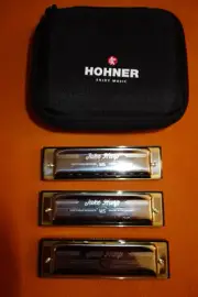 new HOHNER JUKE HARP Set 3 Harmonica Keys A C G w/ CASE Made Germany MS series