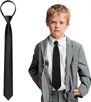 [OQKAHIV] Black Children's Tie with Zip - Ideal Equipment for Wedding, Graduation & Show - Adjustable & Uniform Pre-tie - Plain & Stylish for Little Boys - 1 Piece