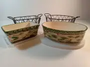 TEMPTATIONS ~ OLD WORLD GREEN~ MINI OVAL DISH&LOAF PANS w/lids, racks, trivets