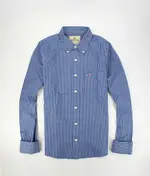 美國百分百【全新真品】HOLLISTER CO. HCO 海鷗 男 海軍藍 直條紋 長袖襯衫 休閒 超取免運 L號