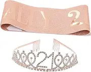 [KOMBIUDA] 1 Set birthday party etiquette belts for women for 21 year old female belt for women fajas para mujeres girls crown girl birthday birthday sash for girl Miss rose gold