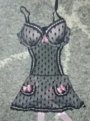 VS Vintage Sexy Lil Things Apron teddy brand NEW SIZE 36c Flocked Polka Dot