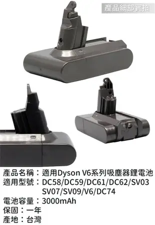 《搭贈中置濾網》Dyson DC58/DC59/DC61/DC62/SV03/V6吸塵器適用 鋰電池 (4.8折)