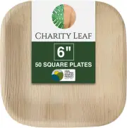 Disposable Palm Leaf 6" Square Plates (50 pieces) Bamboo Like Serving Platters,