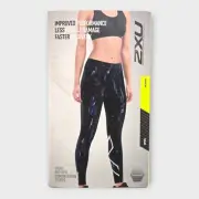 2XU Women's Tights Print Mid-Rise Compression (Black/Blue) - X-Large (XL)