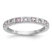 14k White Gold 1/10 carat Diamond and Pink Sapphire Complete Band