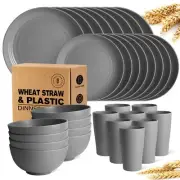 Teivio 32-Piece Kitchen Plastic Wheat Straw Dinnerware Set, Service for 8, Di...