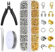 Wanfoou 1200 pcs Crimp Beads for Jewelry Making, Metal Open Bead Tips Crimp Tube with A Crimping Pliers Spacer Beads End Cap Jewelry Making Accessories Set for Jewelry Beading Making Supplies, Silver