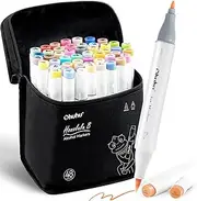 [Ohuhu] Alcohol Brush Markers 48 Mid-tone Colors- Double Tipped Alcohol Based Art Marker Set for Artists Adults Coloring Sketch Illustration- Brush & Fine Dual Tips- Honolulu B