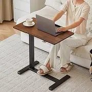 Height Adjustable Overbed Bedside Table with Wheels, Pneumatic Mobile Sit Stand Laptop Desk，Rolling Computer Cart，Multi-Purpose C Shape Side Table for Home and Medical Use