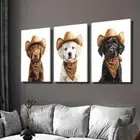 3pcs Dog Wearing a Cowboy Hat Decoration Wall Art Canvas Unframed/Framed