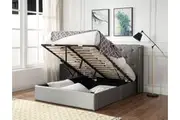Empress Premium PU Fabric King Bed Frame Silver Gaslift