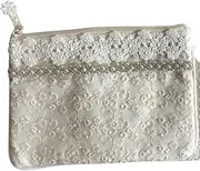 Vivienne(ヴィヴィアン) WK1401A1 Flat Pouch, 4.7 x 7.1 inches (12 x 18 cm), Ivory, Cotton Tulle Series, Lace, Embroidery, Accessory Case