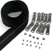 #5 Metal Zippers by the Yard Bulk 2 Yards Black Tape with 10 Pcs Sliders Black N