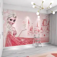 在飛比找蝦皮商城精選優惠-壁紙 壁貼 墻紙 兒童房壁紙女孩臥室3d立體粉色愛莎公主冰雪