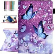 Case for Samsung Galaxy Tab A8 10.5 inch 2022 Model (SM-X200/X205/X207), Auto Wake/Sleep, Premium PU Leather Folding Stand Cover with Pen Holder & Multiple Viewing Angles - Purple Butterfly