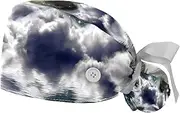 [WOSHJIUK] Working Hat 2 Pack Scrub Caps for Women,Beach Yin The Galaxy Nebula,Tie Back Cap Adjustable Scrub Hat