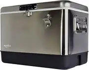 Koolatron Stainless Steel 51 L (54 qt) 85 Can Capacity Ice Chest Beverage Cooler with Bottle Opener Portable Cool Box for Camping Beach RV BBQ Tailgating Fishing (Silver and Black)