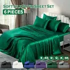 2200TC 6 Pieces Silk Satin Flat Fitted Sheet Bed Set Single Double Queen King SK