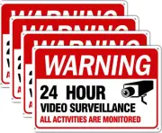 Video Surveillance Sign, 4-Pack 12 X 8 Security Camera Sign, Reflective And 24