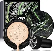 Mushroom Head Air Cushion CC Cream Nature Foundation,Moisturizing BB Cream Makeup Long Lasting Matte Concealer, Bright Makeup Base Long Lasting with Mushroom Makeup Sponge(#02 Natural)