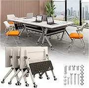 Foldable Conference Room Table, 63" L X 20" W X 30" H Conference Table With Locking Wheels, Rectangular Rolling Splicing Multifunctional Seminar Table For Office/Meeting Room/Classroom(47x24x30in/120x