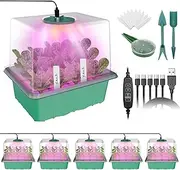 MQHUAYU Propagation Box with Light with Full Spectrum, 5 Pieces/60 Cells, Intelligent Timer, Indoor Greenhouse Propagator with Humidity Dome, Seed Trays for Plant Growing