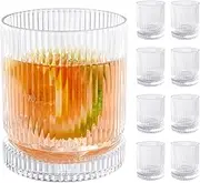 Crystal Drinking Glasses Set of 2, 12oz Modern Aesthetic Ribbed Glass Cups Durable Heavy Base Highball Tumbler, Tall Water Glass for Kithen Iced Coffee Juice Beverage