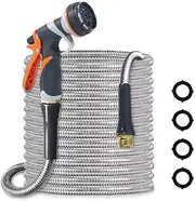 Non Expandable Garden Hose, Flexible Non Expandable Garden Water Pipe with 8 Functional nozzles, with 3/4 "1/2" Connector, Durable Latex Water Pipe for Watering and Washing (100 FT)