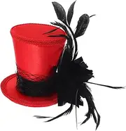 [SAFIGLE] Elegant Red Tea Party Hat Black Women's Top Hat Headpiece for Events and Performances