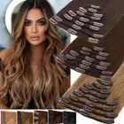 CLEARANCE 100% Human Hair Extensions Clip In Real Remy Hair Braun Full Head Weft