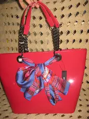 dkny HANDBAG,glossy pink patent scarf satchel,handbag,tote, bag chain