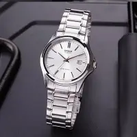 在飛比找Yahoo!奇摩拍賣優惠-卡西歐手錶男女情侶錶對錶Casio簡約銀黑盤鋼帶日歷女錶11