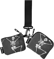 [XYMZR] Mini Zip Around Wristlet keychain Wallet Skeleton Dance Funny for Women Personalized Pattern Detachable Dual Pouch Wristlet Portable Wallet Phone Coin Purse, Multi-colored, One Size