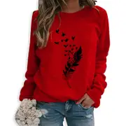 Nevenka Womens Casual Long Sleeve T-Shirt Crew Neck Pullover-Red