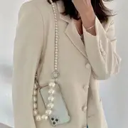 Faux Pearl Chain Phone Case - iPhone 7 / 8 / SE / 7 Plus / 8 Plus / X / XS / XR / XS Max / 11 / 11 Pro / 11 Pro Max / 12 / 12 Pro / 12 Pro Max / 12 mini / 13 / 13 Pro / 13 Pro Max / 13 mini / 14 / 14 Pro / 14 Pro Max / 14 Plus With Chain - Transparent - iPhone 12 / iPhone 12 Pro