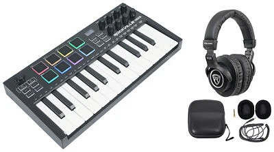 Rockville M25 Black 25 Key USB Wireless Bluetooth Keyboard Controller+Headphones