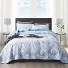 Cotton Bedspread Quilt Sets-Reversible Patchwork Coverlet Set, Blue Classic R...