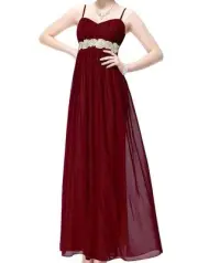 Ever Pretty Women's Elegant Pleated Chiffon Gold Rose Waist Ball Gown, Red 12 US
